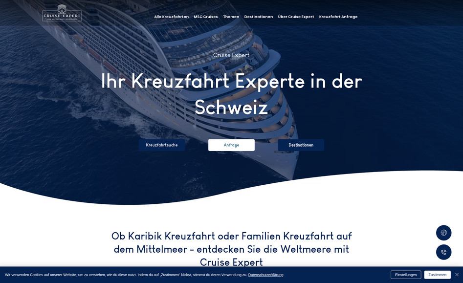 Cruise Expert: Cruise Booking Plattform built on WIX Studio with a WIX Blocks based integration of Ehoi Cruise Booking Engine