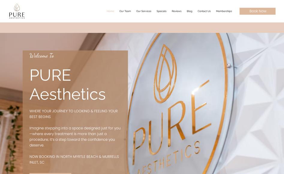 Pure Aesthethics: Project Name:
Pure Aesthetics Website Redesign

Project Scope:
Complete website redesign for Pure Aesthetics to improve brand presentation, user experience, and organic search visibility.

Objectives:

Elevate the online presence of Pure Aesthetics through a modern, clean, and luxurious design aesthetic.
Structure the site with SEO best practices to improve search engine rankings and local discoverability.
Ensure content effectively highlights services, team credentials, and client transformations to increase conversions and appointment bookings.
Make the site fully mobile-responsive with fast loading speeds and clear calls to action.
Key Deliverables:

Full Site Redesign:
New visual branding aligned with the medspa’s luxury, trust-driven aesthetic.
Redesigned layout for intuitive navigation and service discovery.
Mobile-first design strategy for optimal usability on all devices.
Search Engine Optimized Content:
Created original, keyword-rich content for all core pages (e.g., Botox, Fillers, Microneedling, Facials, etc.).
Implemented SEO best practices including meta tags, internal linking, image optimization, and localized keywords.
Clear structure to support Google indexing and better organic reach.
Enhanced User Experience:
Prominent booking calls-to-action integrated across the site.
Service pages built to educate and convert with treatment benefits, FAQs, and post-care info.
Before & After photo galleries and client testimonials added for social proof.
Technical Improvements:
Improved site speed, mobile performance, and accessibility.
Added Google Analytics tracking and submission to Google Search Console.
Schema markup for services and business information.
Result:
A high-performing, visually stunning website that reflects the professionalism and quality of Pure Aesthetics, while supporting ongoing growth through optimized content and smart user flow. The redesign positions the brand for improved online visibility and increased appointment conversions.