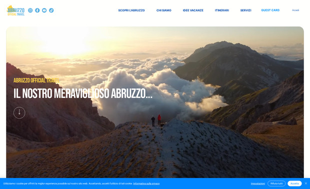 Abruzzo Official Travel: Abruzzo Official Travel è un’azienda di promozione turistica, nata tra il 2020 ed il 2021 con lo scopo di dare il giusto risalto alla stupenda regione dell'Abruzzo.

Nasce dall’idea di videomaker, social media manager e content creator ma, prima di tutto, di persone che vivono ed amano il territorio abruzzese e che sono state capaci di unire questo profondo amore con le competenze necessarie per promuoverlo a 360 gradi.