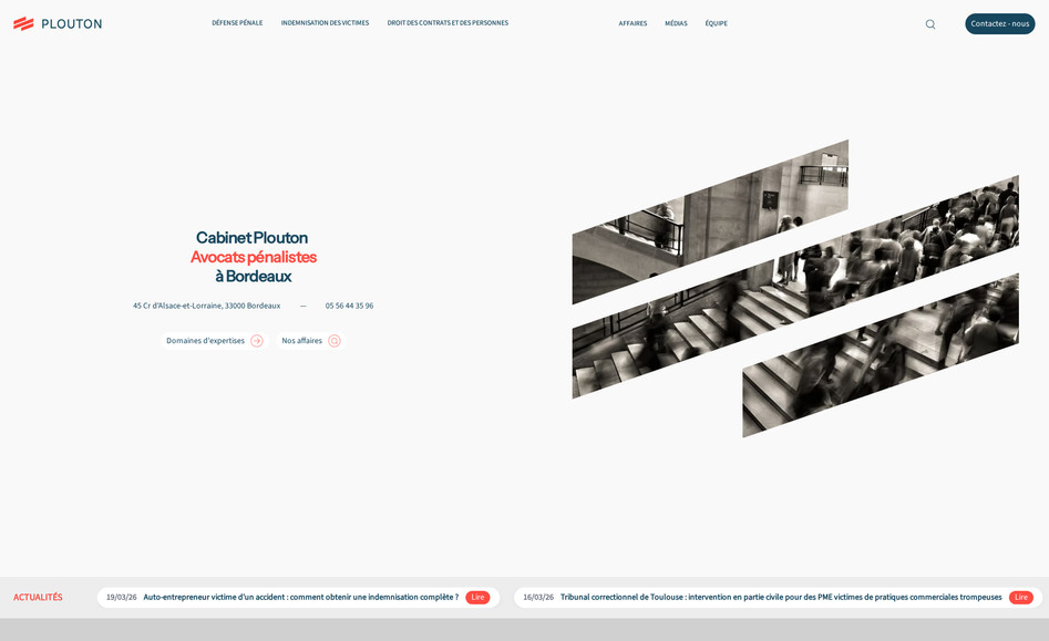 Cabinet Plouton: Site sur-mesure pour un des plus grand cabinet d'avocats de France.
Création complète du site internet / Navigation / Maillage interne
Direction Artistique 
Gestion des formulaires
SEO
