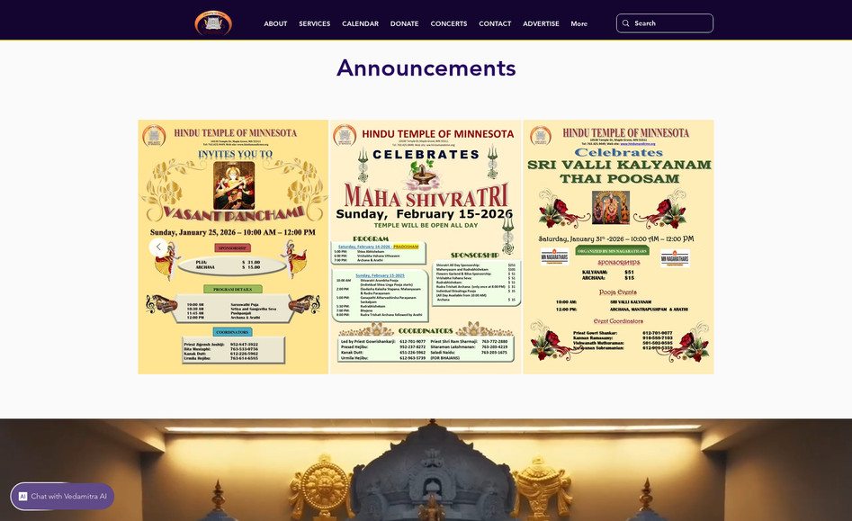 Hindu Society of Minnesota: Web design and donation portal