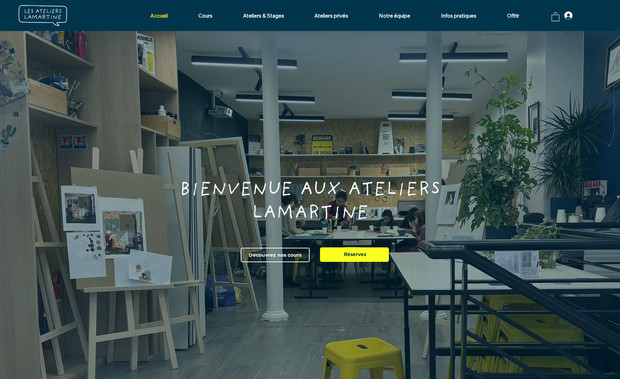 Ateliers Lamartine: Design Wix Studio de site d'une école d'arts plastiques avec fonctionnalités avancées : pages dynamiques, réservations en ligne, Wix Réservation, Wix événements, Carte Cadeau, boutique en ligne, développement d'un back office pour une équipe de 10 personnes. 