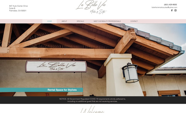 La Belle Vie: Salon Rental Space - website redesign, support