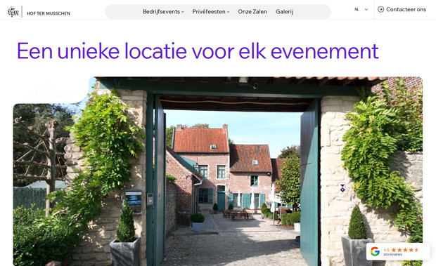 Hof ter Musschen: Volledige website ontwikkeling in WIX STUDIO voor deze prachtige event-locatie. Uitgebreide website in functie van het ruime aanbod. 