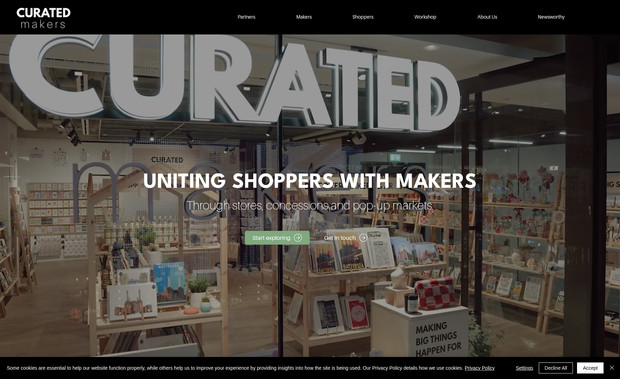 Curated Makers: A natural, structured website for Curated Makers, uniting shoppers, independent UK makers and retail partners under a cohesive brand identity. Reflecting their in-store aesthetic, it combines warm, minimal design with clear navigation and dynamic content to showcase stores, concessions, markets and collaborations with leading brands.