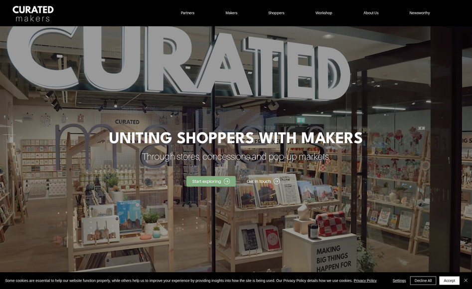 Curated Makers: A natural, structured website for Curated Makers, uniting shoppers, independent UK makers and retail partners under a cohesive brand identity. Reflecting their in-store aesthetic, it combines warm, minimal design with clear navigation and dynamic content to showcase stores, concessions, markets and collaborations with leading brands.