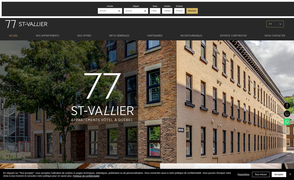 77 St-Vallier: Refonte et référencement du site 77 St-Vallier. Ajout d'un widget de réservation lié à Beds24 (codage). Changement de la langue principale pour Français et ajout de l'app multilingue et langue anglaise.
