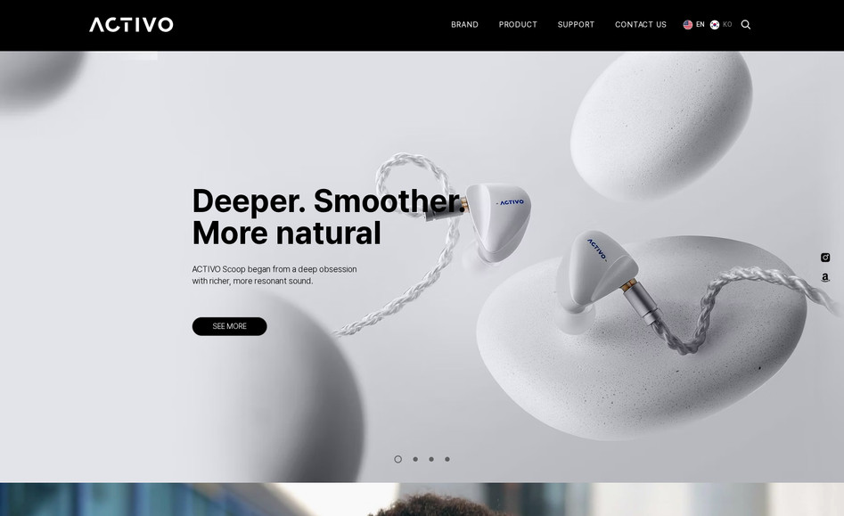 ACTIVO: 심플 디자인, 정교한 음향 ACTIVO 플레이어의 브랜드 사이트 제작