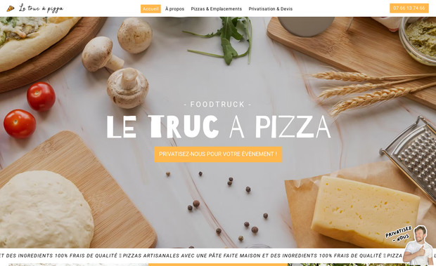 Le Truc à Pizza: Création d’un site vitrine chaleureux et appétissant pour un foodtruck familial. L’objectif : mettre en avant les pizzas faites maison, les ingrédients de qualité et l’ambiance conviviale. Le design est moderne, coloré et gourmand, avec un menu en ligne clair, des photos alléchantes et un bouton de commande rapide via téléphone et un formulaire pour des demandes de devis facilités. Le site reflète l’identité artisanale du foodtruck tout en facilitant la prise de contact.