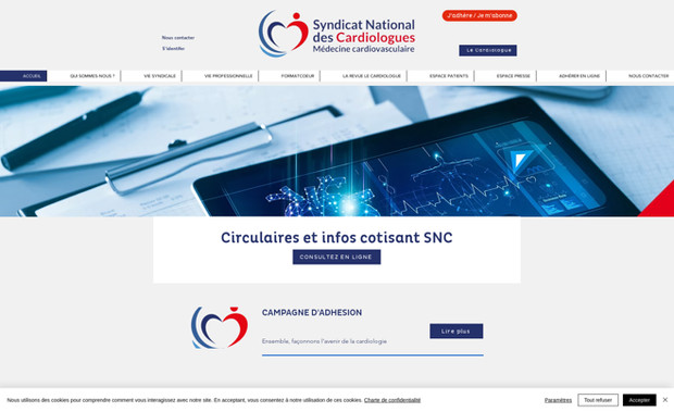 Syndicat National des Cardiologues: Site du Syndicat National des Cardiologues. Ce site propose du contenu accessible à tous les publics ou aux membres identifiés du SNC. Dans ce site l'utilisation des collections a été indispensable compte tenu du volume d'informations à intégrer.