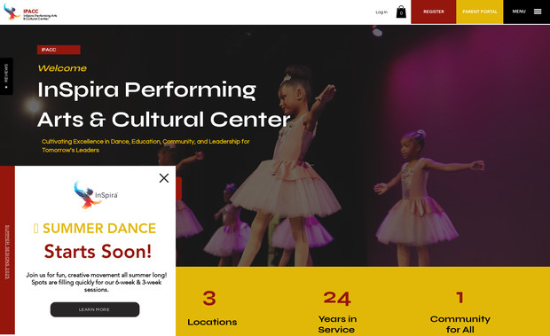 InSpira Arts:  InSpira Performing Arts website reflects the vibrancy of dance and performing arts, making it easy to navigate for parents, students, and instructors. With an integrated class scheduling system, responsive design, and an engaging layout, this website serves as the digital home for the studio’s programs and updates.

✔ Features & Highlights:
🎭 Custom Website Design on Wix
📅 Integrated Class Scheduling & Registration System
📱 User-Friendly Navigation & Mobile Optimization
🎨 Vibrant, Brand-Aligned Visual Design