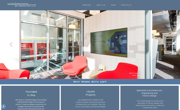 Longo Architects: Redesigned their website to be desktop and mobile friendly, to highlight their commercial architectural projects and capture the firm's history and team. Complete content refresh for all pages.