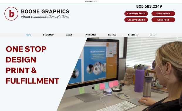 Boone Graphics: Our client Boone Graphics needed us to rebuild their website in Wix Studio and ensure its mobile-friendliness across all mobile devices. This larger scale website with several integrations were completed within the required timeframe. 