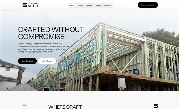 Stockman Built: 1. Project Core Objective
To develop a high-performance, single-page "digital showroom" that reflects the premium nature of Stockman Built’s custom carpentry. The site must transition from a simple landing page to a powerful lead-generation tool by focusing on visual storytelling, craftsmanship, and local authority.

2. Brand Positioning
The Persona: High-end, rugged, and precise.

The Value Prop: Moving away from "volume" carpentry toward "bespoke" excellence. Every joint, finish, and timber selection is intentional.

Target Audience: Homeowners seeking luxury renovations, architects requiring high-spec timber work, and commercial clients looking for custom fit-outs.

3. Key Services (Single-Page Structure)
The website will be divided into clear, high-impact sections:

Hero Section: Cinematic high-resolution imagery of a finished custom project with the "Crafted Without Compromise" mission statement.

The Specialisation: A dedicated area for Custom-Built Carpentry, highlighting bespoke timber features, structural framing, and fine finishing.

The Process: A "Discovery-to-Delivery" section illustrating the collaborative approach mentioned in client reviews.

4. Technical SEO Foundation (The One-Time Setup)
Technical Audit: Full optimization of a one-page "scrolling" architecture to ensure fast load speeds despite high-res imagery.

Keyword Strategy: Targeted focus on "Custom Carpentry Wollongong,"

Google Search Console: Setup and submission of the one-page sitemap to ensure instant indexing of the new brand.

Mobile Experience: A "Mobile-First" design to ensure the portfolio looks as sharp on a smartphone as it does on a desktop.

5. Visual & Content Strategy
Minimalist Copy: Using bold, punchy headings rather than long paragraphs to maintain a premium feel.

Portfolio Integration: A curated gallery showing close-up shots of "the craft" (joints, grain, finish) alongside wide shots of completed works.

Social Proof: Highlighting the "excellent experience" and "right questions asked" feedback to build immediate trust.