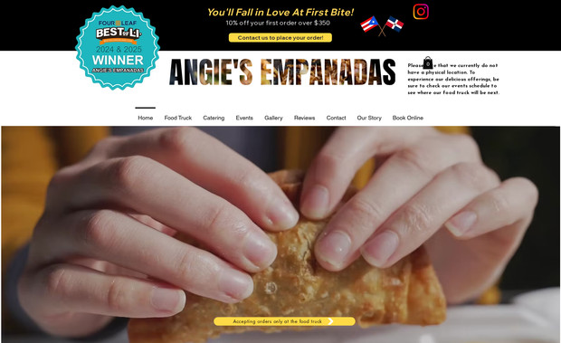 Angie's  Empanadas: AngiesEmpanadas.com
A vibrant, mouthwatering site for a beloved local empanada brand. Designed to showcase bold flavors and family tradition, the site features online ordering, catering info, and tempting visuals that bring the menu to life. Easy to navigate, built to drive cravings—and sales.