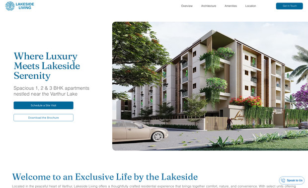 Lakeside Living: Landing page design using Wix Studio for a modern, apartment project in Bengaluru