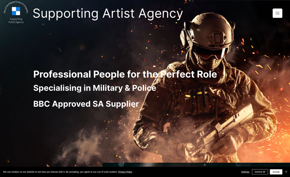 Supporting Artists: This website was created using Wix Studio for a company based in the UK. They offer Supporting Artists or Extras for the TV and Film industry. Clients can sign up and there portfolio is displayed using dynamic pages.