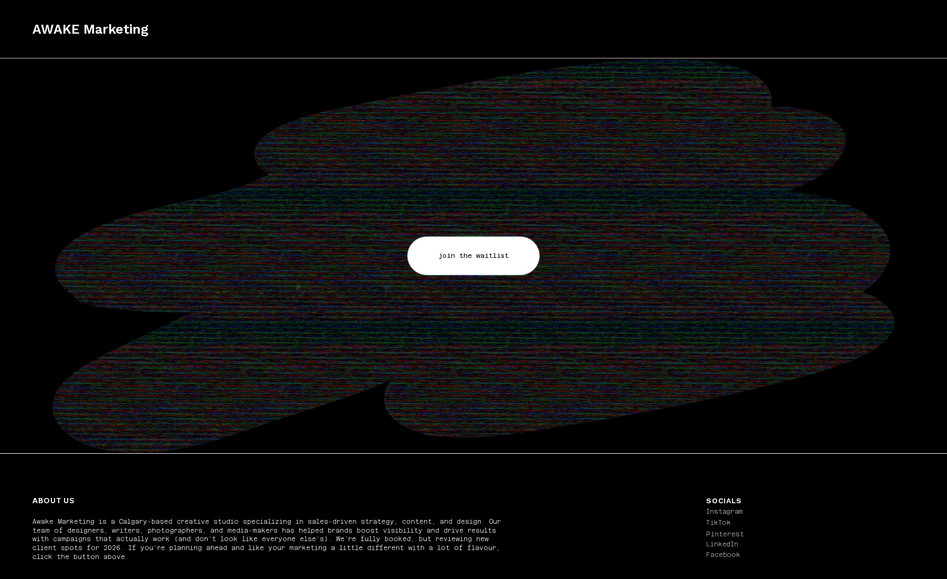 Awake Marketing: Our main website has original photography and artwork, the messaging strategy for our written copy and blog posts are developed in-house. Our SEO strategy has been to target industries with extra pages, external and internal, and using social media organically to create awareness.