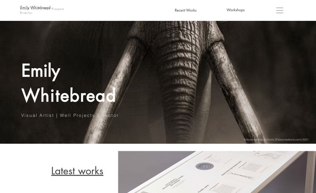 Emily Whitebread: A fully responsive, animated EditorX website for a Visual Artist, presenting her many High Definition image and video-based works across multiple device viewports.