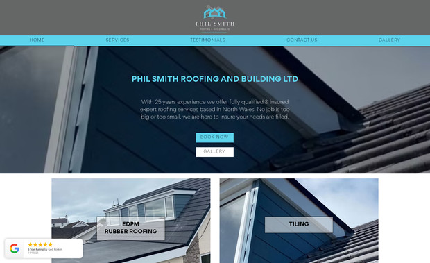 PHIL ROOFING: Phil Smith Roofing went for our plus premium website package with up to 8 website pages in total, call to action buttons, SEO set up & much more! We received 5 star feedback from Phil himself stating he has found the booking system easy to function and also clients love the layout of his site.