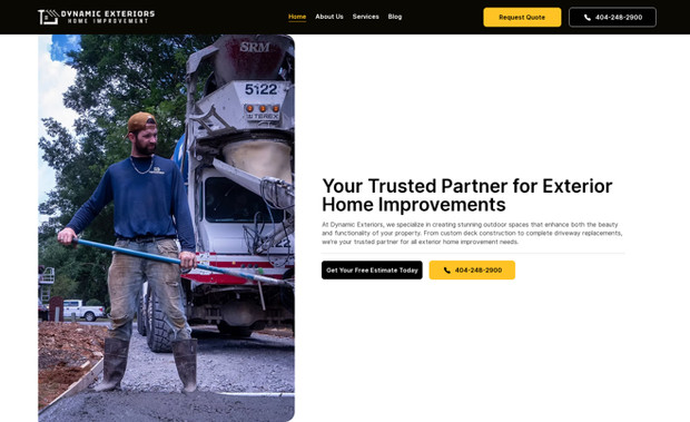 Dynamic Exteriors: A polished website for an exterior home improvement business, designed to showcase services, drive leads, and enhance brand credibility.