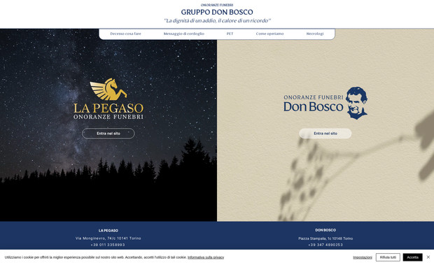 Onoranze funebri Gruppo Don Bosco: Sito vetrina del Gruppo don Bosco, un gruppo di onoranze funebri sotto la quale opera: La Pegaso Onoranze funebri e Don Bosco Onoranze funebri