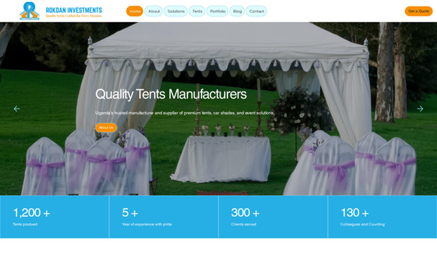 Rokdan Investments Limited: Rokdan Investments Limited is Uganda’s trusted manufacturer and supplier of premium tents, car shades, uniports, tarpaulins, and event solutions. Whether you're planning a wedding, corporate event, outdoor shelter, or need umbrellas and car shades in uganda, we’ve got you covered—with style, strength, and affordability.