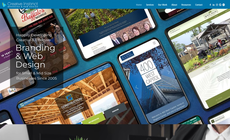 Creative Instinct - Logo &amp; Website Design: We created this website to promote our own design firm! The site features custom graphics, portfolio gallery, social media feed, custom contact forms that help us collect sales leads. We also created an email marketing template that allows us to stay in touch with clients and prospects.