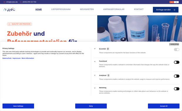 NYTEC GmbH: A high-performance corporate website developed for Nytec GmbH, a Berlin-based provider of laboratory equipment and industrial chemical raw materials. The project focuses on technical precision and streamlined B2B communication.