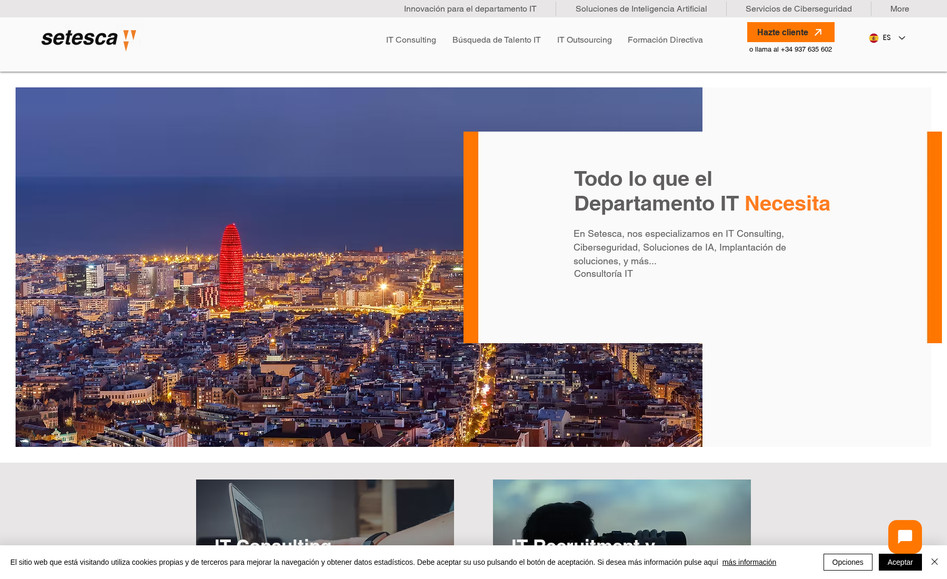 Setesca: Diseño y desarrollo de sitio web corporativo, ubicado en Barcelona, España