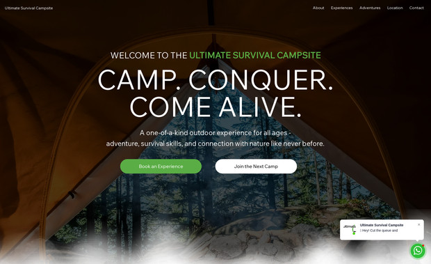 Ultimate Survival Camp: Landing page website designed on Wix Studio for an adventure camping site offering an array of experiences in Himachal Pradesh, India