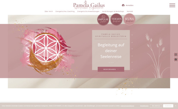 Pamela Gailus : Für Pamela Gailus, spirituelle Begleiterin, durften wir das komplette visuelle Auftreten entwickeln – vom Logo bis zur Website mit integriertem Terminbuchungssystem. Ergänzend haben wir eine ansprechende Broschüre gestaltet, die ihre Arbeit und Angebote wirkungsvoll präsentiert.