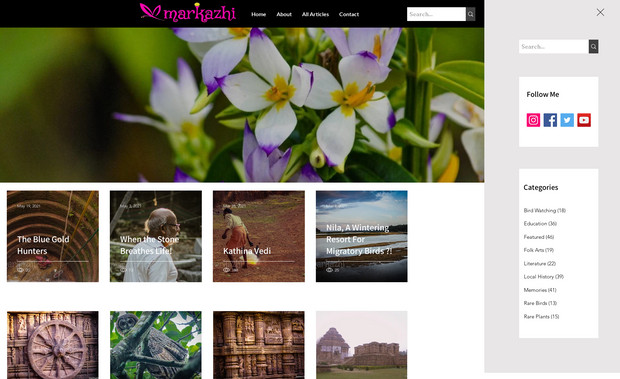 Markazhi: Intertoons is proud to present the Markazhi website, a platform dedicated to sharing captivating stories based on Kerala, India. As an expert web design company, we have developed a visually appealing and user-friendly website that serves as a digital hub for exploring the rich cultural heritage of Kerala. Markazhi offers an immersive experience, taking visitors on a journey through the region's folk arts, traditions, and contemporary challenges.

Key Features and Highlights:

Home Page:
The home page of Markazhi welcomes visitors with an enchanting blend of Kerala's vibrant colors and intriguing tales. It captivates users with its visually appealing layout, allowing them to embark on an exploration of the diverse stories the website offers.

About Page:
The About page provides an in-depth introduction to Markazhi, sharing its purpose and vision. It highlights the website's commitment to preserving and promoting the folklore and arts of Kerala, connecting the past with the present.

All Articles:
The All Articles page is a treasure trove of captivating stories, meticulously curated to offer a comprehensive collection of Kerala's tales. Users can browse through a wide range of articles, immersing themselves in the captivating narratives that unfold across the website.

Contact Page:
The Contact page provides visitors with the means to connect with the Markazhi team. Users can reach out through various channels, including live chat, WhatsApp, email, and Facebook, ensuring seamless communication and support.

Social Media Integration:
Markazhi seamlessly integrates with popular social media platforms, allowing users to engage with the website's content and share their favorite stories with their networks. Live chat, WhatsApp, email, and Facebook integration ensure easy access to the Markazhi team and foster a sense of community.

Overview:
Markazhi is a tribute to the cultural tapestry of Kerala, India. It is a platform that seeks to preserve the region's folklore, folk arts, and traditions while shedding light on contemporary challenges. Through Markazhi, visitors can embark on a captivating journey, exploring the profound narratives that have shaped Kerala's identity.

Conclusion:

Intertoons is delighted to have collaborated with Markazhi to bring this exceptional website to life. Our team's expertise in web design and user experience has resulted in a visually captivating and intuitive platform that showcases the richness of Kerala's stories. We are proud to contribute to Markazhi's mission of connecting people with the essence of Kerala's culture. To learn more about our web design services or to discuss your project requirements, please contact Intertoons today.