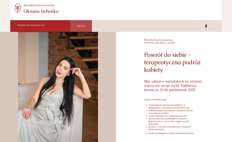 OksanaIshchenkoWarsztaty: Strona sprzedażowa warsztatów psychosomatycznych dla kobiet