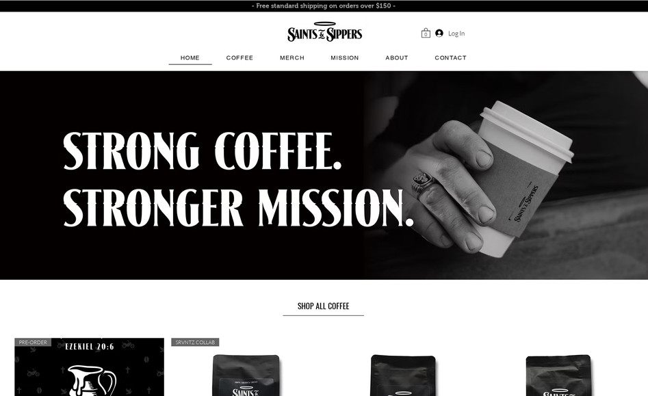 Saints and Sippers: Website design for subscription based coffee shop.