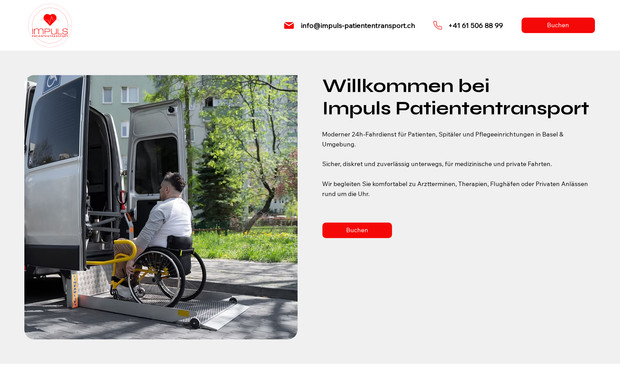 Impuls Patiententransport: Für Impuls Patiententransport haben wir eine moderne und vertrauenswürdige Website für ein Schweizer Patiententransportunternehmen entwickelt. Ziel war es, Seriosität, Sicherheit und Professionalität zu vermitteln sowie eine einfache Kontaktaufnahme für Angehörige, Institutionen und Patienten zu ermöglichen.

Umgesetzte Funktionen und Inhalte:

Startseite mit klarer Leistungsdarstellung und vertrauensbildender Bildsprache
Strukturierte Präsentation der Transportdienstleistungen
Integration einer direkten Kontaktmöglichkeit mit Formular und Telefonnummer
Hervorhebung von Erreichbarkeit und Zuverlässigkeit
Responsives Design für optimale Nutzung auf allen Endgeräten
Suchmaschinenoptimierte Struktur für lokale Sichtbarkeit in Basel und Umgebung
Technisch saubere Umsetzung mit klarer Navigation und schneller Ladezeit

Die Website vermittelt Kompetenz und Menschlichkeit zugleich. Besucher erhalten schnell alle relevanten Informationen und können unkompliziert eine Transportanfrage stellen.

For Impuls Patiententransport, we developed a modern and trustworthy website for a Swiss patient transport company. The goal was to communicate reliability, safety, and professionalism while providing an easy way for relatives, institutions, and patients to get in touch.

Implemented features and content:

Homepage with clear service presentation and trust building visuals
Structured overview of transport services
Direct contact options including form and phone number
Emphasis on availability and reliability
Responsive design for seamless use across all devices
Search engine optimized structure for local visibility in Basel and surrounding areas
Technically clean implementation with clear navigation and fast loading speed

The website combines professionalism with a human touch. Visitors quickly find all relevant information and can easily submit a transport request.
