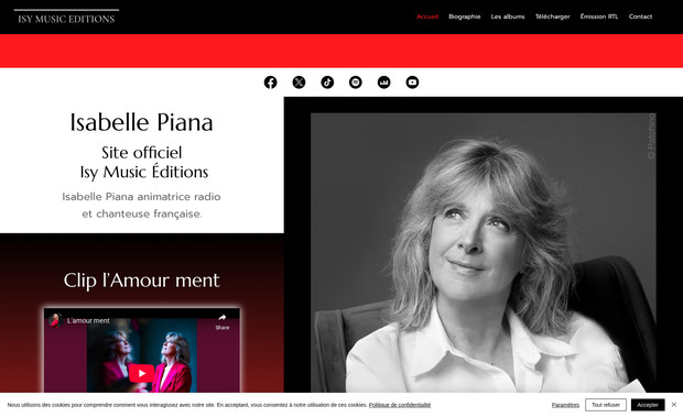 Isy Music: Conception d’un site Wix Studio pour une chanteuse et voix off d’une radio célèbre, Mise en page structurée et responsive design, intégration d’apps de fonctionnalités, balisage Seo Google, suivi qualité et formation.