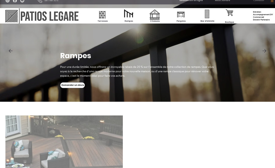 Patios Legare: Design de site avancé
prise de rendez-vous
site web custom 
Boutique custom
Design modern et professionnel