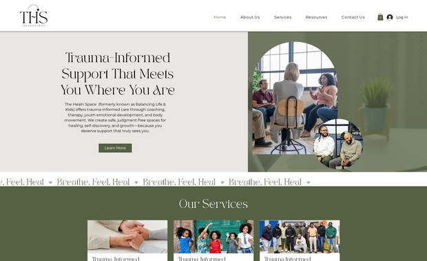The Healn Space: Provided website redesign services. Added animations and new flow/layout to the website.