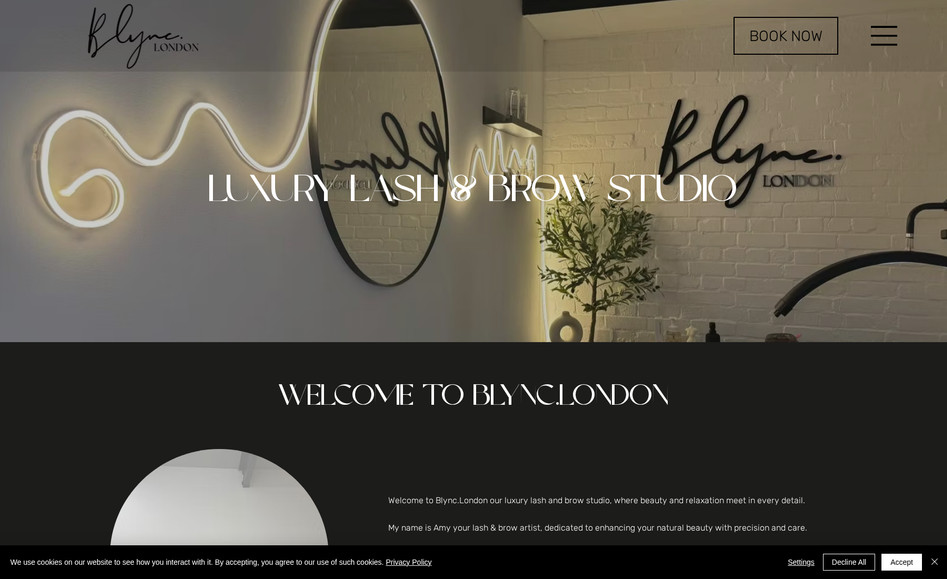 BLYNC. LONDON: I designed this website to match the tone of her branding. I integrated her current acuity system using custom code. This website features a gallery, contact forms, a list services and a booking system.