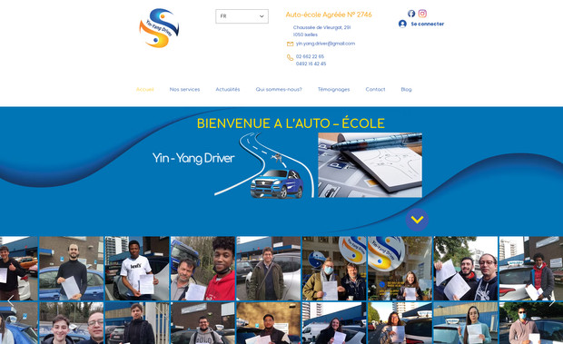 Yin Yang Driver: Site institutionnel développé sur Wix Studio pour l’auto-école Yin Yang Driver à Bruxelles (Ixelles) : présentation de la formation permis B (cours théoriques, stages M18/M36, tests Croix‑Rouge et perception des risques), calendrier des sessions, témoignages et contact. 