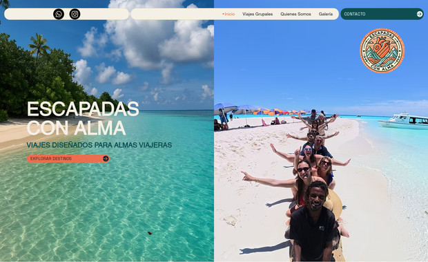 Escapadas Con Alma : ✈️🌍 Escapadas con Alma — Agencia de Viajes Experienciales ✨

Una agencia boutique especializada en viajes transformadores y rutas exclusivas para mujeres, familias y viajeros que buscan algo más que un destino: una experiencia auténtica.

La web transmite su esencia: diseñar viajes con propósito, donde cada itinerario combina cultura, aventura y conexión, con un enfoque cercano y humano. Su arquitectura clara y visual inspira confianza y facilita la navegación:

🌴 Diseño responsive optimizado para PC, tablet y móvil
🧳 Formularios de contacto y reserva directa de plazas
🔍 SEO básico implementado para mayor visibilidad en buscadores
🌐 Integración con redes sociales para seguir novedades y destinos
♿ Enfoque en accesibilidad y usabilidad para garantizar una experiencia fluida
🏝️ Diseñada y desarrollada en Wix Studio
