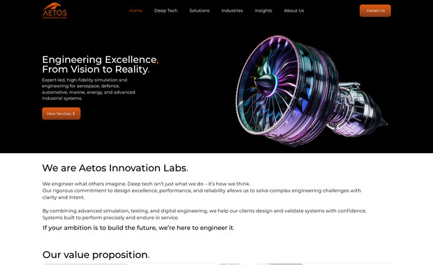 Aetos Innovation Labs: This project was designed and developed entirely using Wix Studio for Aetos Innovation Labs, a technology and innovation-driven company.

The objective was to create a modern, scalable, and high-performance website that reflects the brand’s advanced engineering and innovation-focused positioning.

What we delivered using Wix Studio:
• Custom UI/UX design built from scratch
• Fully responsive layout using Wix Studio’s advanced layout and responsive controls
• Clean, structured page architecture for services, solutions, and company content
• Performance-optimized sections and smooth interactions
• SEO-friendly structure and on-page setup
• Scalable design system to support future content and growth

The final website is a premium, conversion-focused Wix Studio build that showcases Aetos Innovation Labs’ capabilities while giving the team a flexible and future-ready platform for expansion.