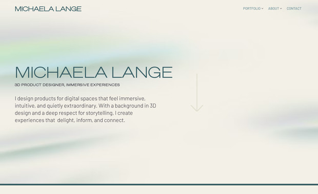 Michaela Lange Portfolio: Unique portfolio for 3D Designer. 