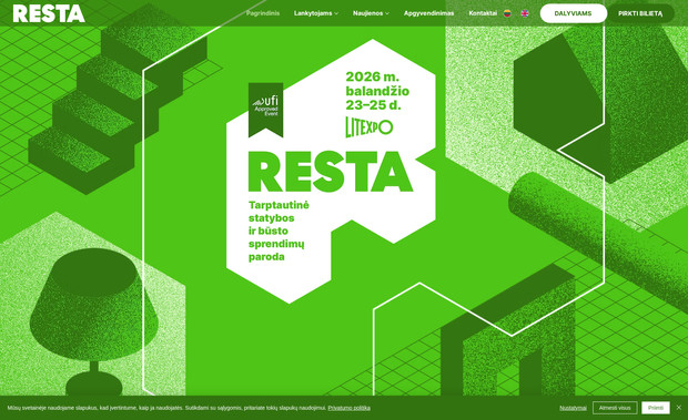 RESTA: RESTA, the largest international exhibition of construction and housing solutions in the Baltic States, is the main place to meet once a year for professionals in the fields of construction and interior design, as well as everyone who is planning construction or interested in the latest trends in these fields.