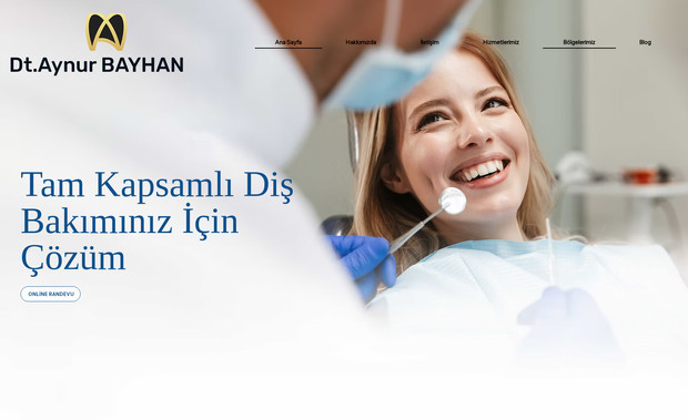 Aynurbayhandishekimi: 
Diş Hekimi Aynur Bayhan için tasarladığımız web sitesi, kliniğin profesyonelliğini ve uzmanlığını yansıtacak şekilde modern ve kullanıcı dostu bir yapıya sahiptir. Web sitesinde, hastaların ihtiyaç duyduğu bilgilere kolayca ulaşabilmesi için sade ve şık bir tasarım tercih ettik. Mobil ve masaüstü cihazlarla tam uyumlu bir altyapı oluşturarak her cihazdan mükemmel bir kullanıcı deneyimi sağladık.

Sitede, Aynur Bayhan’ın eğitim geçmişi, uzmanlık alanları ve klinikte sunulan hizmetleri detaylı bir şekilde tanıttık. İmplant tedavisi, gülüş tasarımı ve estetik diş hekimliği gibi konularda bilgilendirici içeriklerle ziyaretçilere rehberlik eden bir hizmetler bölümü tasarladık. Ayrıca, siteye entegre ettiğimiz çevrim içi randevu sistemi sayesinde hastalar kolayca randevu oluşturabiliyor.

SEO çalışmalarıyla sitenin Google’da üst sıralarda yer almasını hedefledik. "Bursa diş hekimi", "Nilüfer dişçi" ve "Bursa implant" gibi anahtar kelimelerle yapılan optimizasyon çalışmaları, siteye organik trafik çekilmesine olanak tanıyor. Blog bölümünde hazırladığımız içeriklerle hastaların diş sağlığı hakkında bilgi almasını sağlarken, kliniğin sunduğu panoramik diş görüntüleme hizmetini de öne çıkarmıştır 