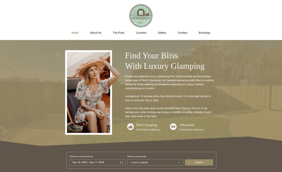Glamping Pods: Designed and developed a website for glamping pods, focusing on a warm yet modern aesthetic. The site combines inviting visuals with clean, contemporary design elements to create an engaging user experience that reflects the comfort and style of luxury outdoor stays.
