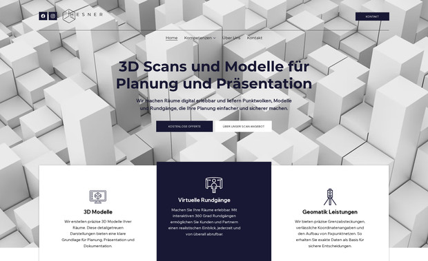 Hesner: Für Hesner haben wir das gesamte Website Projekt von Grund auf vollständig umgesetzt. Dazu gehörten Konzeption, Struktur, Design, inhaltliche Umsetzung sowie die komplette technische Realisierung.

Unser Leistungsumfang umfasste:

Komplette Website Konzeption und strategische Planung
Individuelles Design abgestimmt auf die Branche 3D Scan und Bauwesen
Entwicklung der gesamten Seitenstruktur und Nutzerführung
Strukturierte Darstellung der Leistungen im Bereich 3D Scans, Punktwolken und digitale Modelle
Integration von Projektbeispielen und visuellen Inhalten
Erstellung und Umsetzung aller Unterseiten
Responsive Optimierung für Desktop, Tablet und Smartphone
Grundlegende Suchmaschinenoptimierung
Technische Einrichtung und finale Veröffentlichung

Das Ergebnis ist eine vollständig individuell entwickelte Website, die die fachliche Kompetenz von Hesner klar kommuniziert und das Unternehmen professionell bei Architekten, Planern und Bauunternehmen positioniert.

For Hesner, we handled the entire website project from start to finish. This included concept development, structure, design, content integration, and full technical implementation.

Our scope of work covered:

Complete website concept and strategic planning
Custom design tailored to the 3D scanning and construction industry
Full layout and user experience development
Structured presentation of services related to 3D scans, point clouds, and digital models
Integration of project references and visual content
Creation and implementation of all pages
Responsive optimization for desktop, tablet, and mobile devices
Basic search engine optimization setup
Technical configuration and final deployment

The result is a fully customized, professionally designed website that clearly communicates the company’s expertise and positions Hesner as a reliable partner for architects, planners, and construction companies.