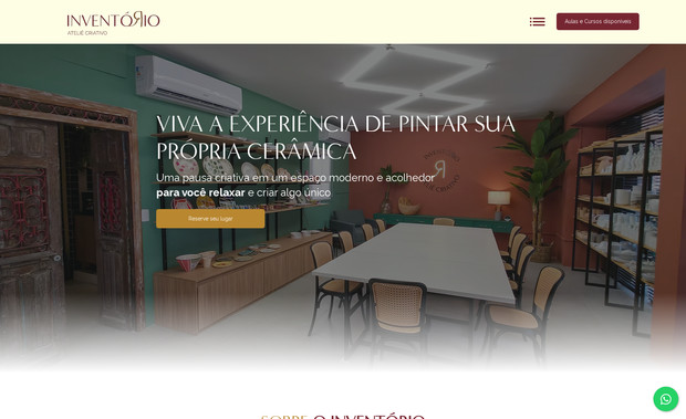 Inventório: Site desenvolvido para um Atelie, onde os clientes podem fazer reservas Online. O Inventório Ateliê, localizado na zona sul do Recife, é um espaço criativo dedicado à arte, ao design e à inovação.