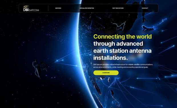 DBi Satcom: An advanced website build on Wix Studio Platform includes animation series, hover interactions, mouse over effects, CMS, contact form, video sequences. 